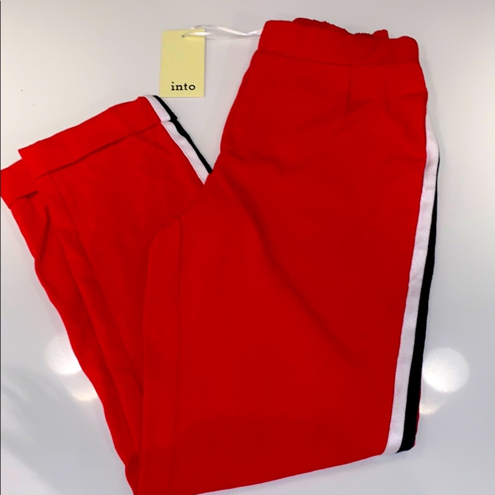 Red Track Pant with White/Black Stripe Detail